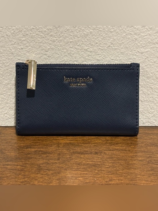 kate spade Handbags - kate spade navy blue leather zip card wallet with gold hardware NWOT